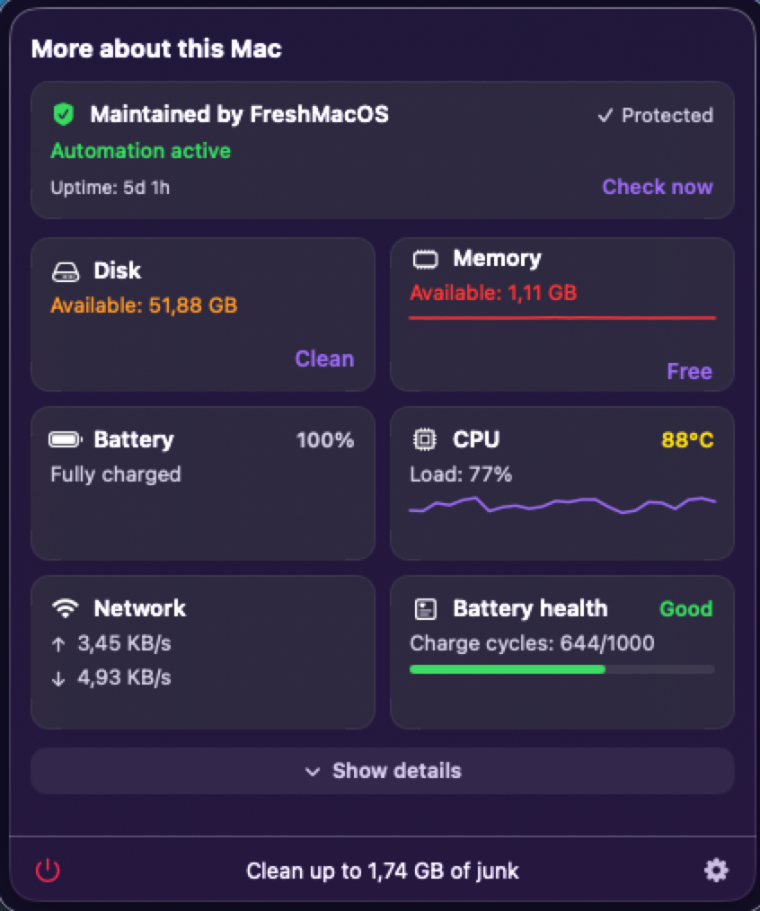 DrMaco menu bar dashboard