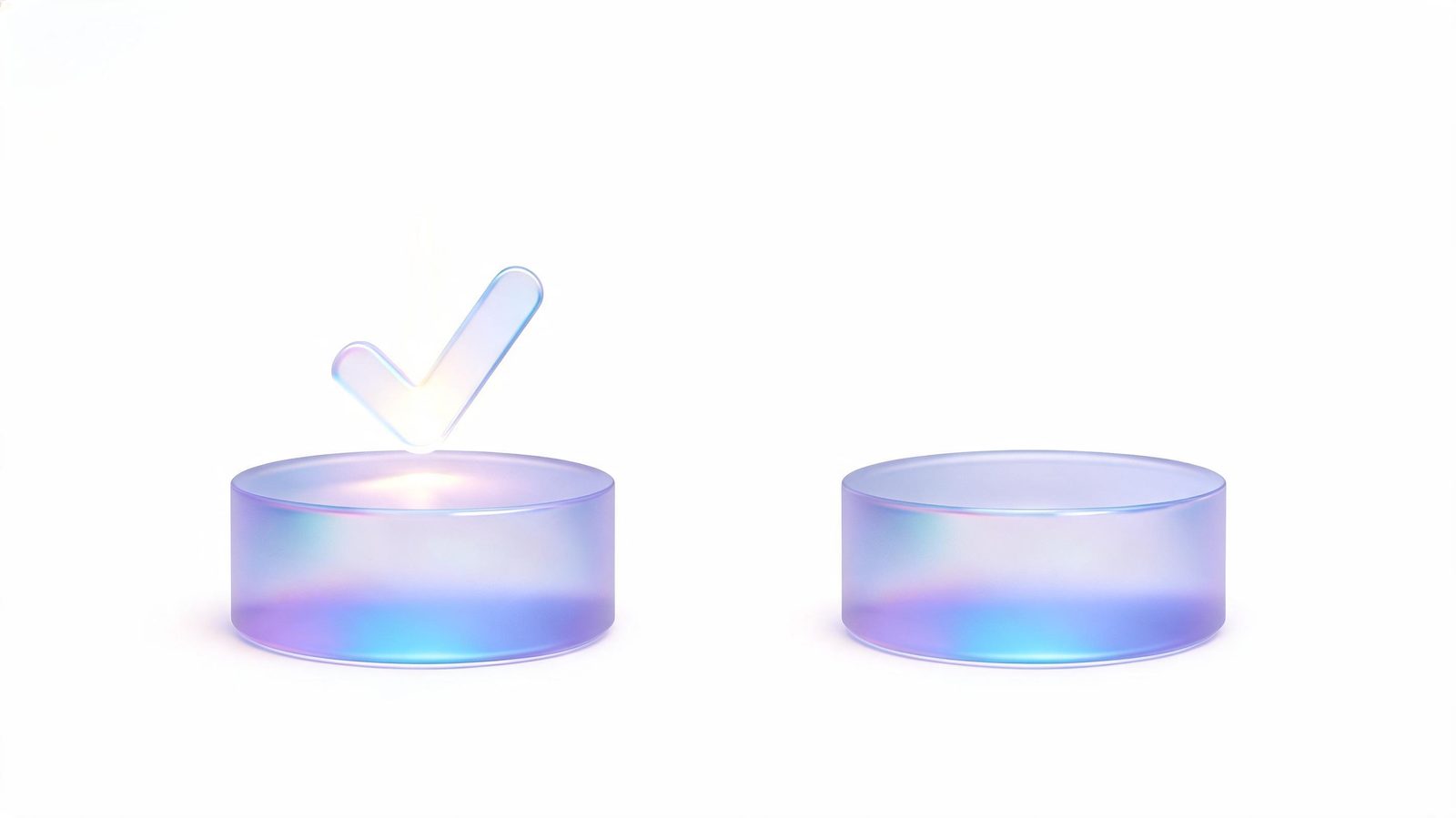 Two glass pedestals, one marked with a checkmark, representing DrMaco versus commercial Mac cleaners